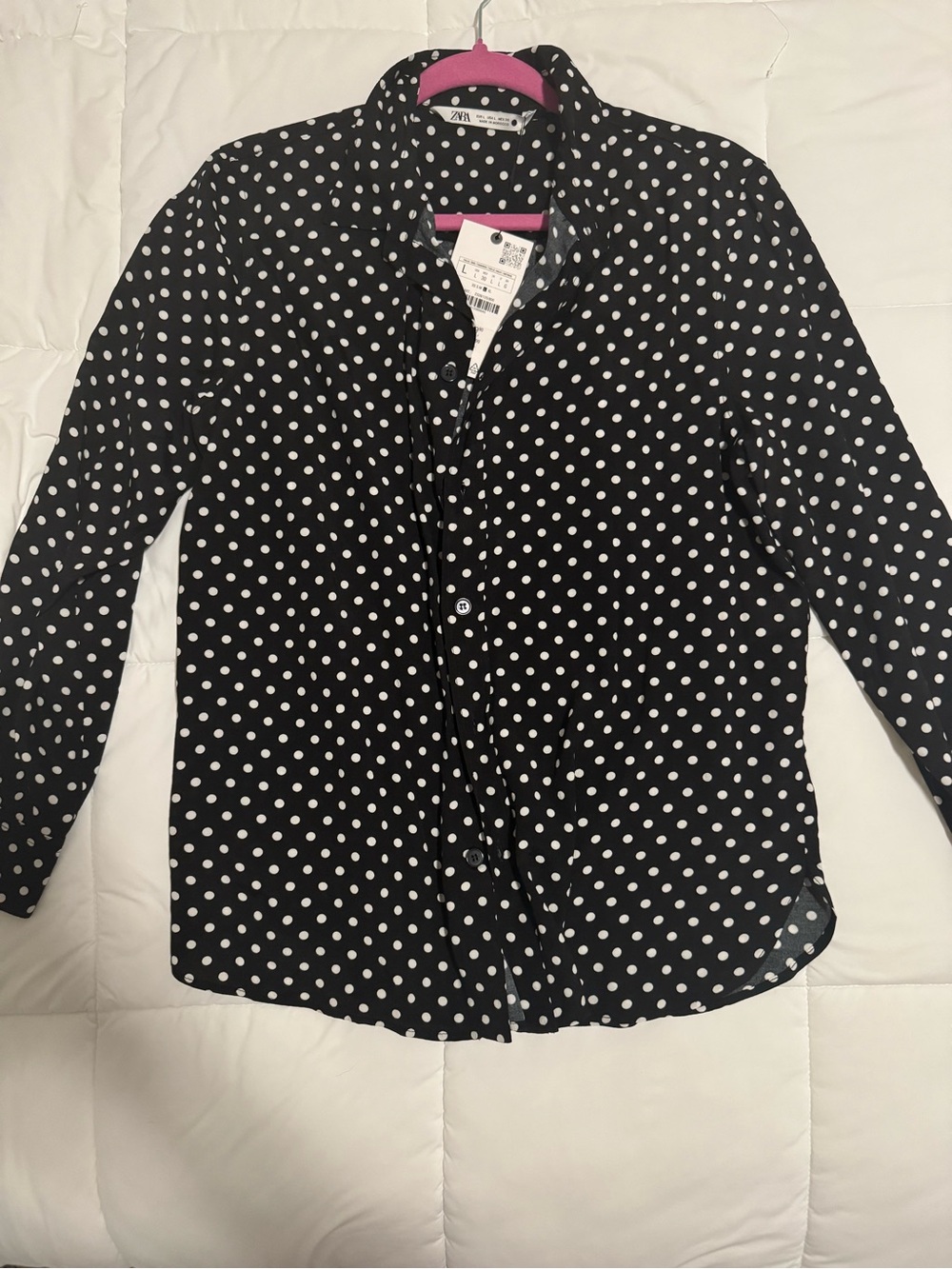 Zara Black and White Polka Dot Button-Down Shirt